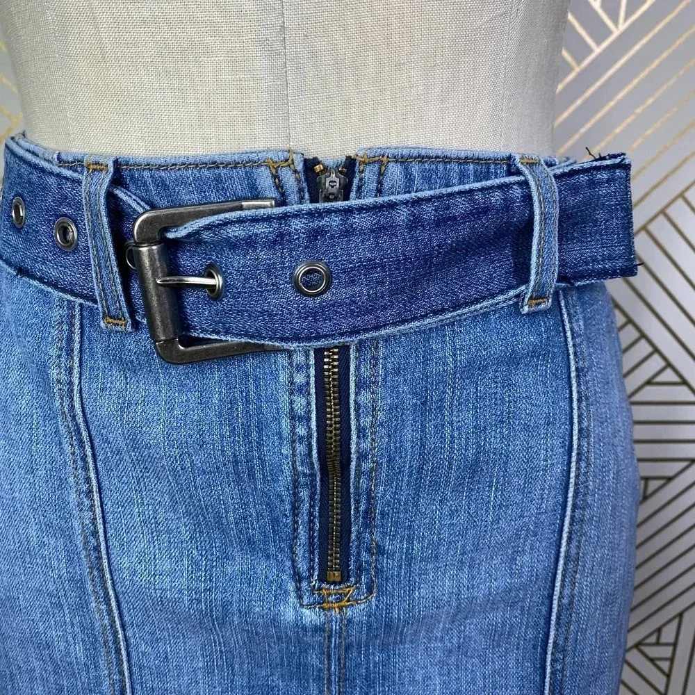Carmar Belted Zip Front‎ Denim Jean Mini Skirt in Blue Size US 27